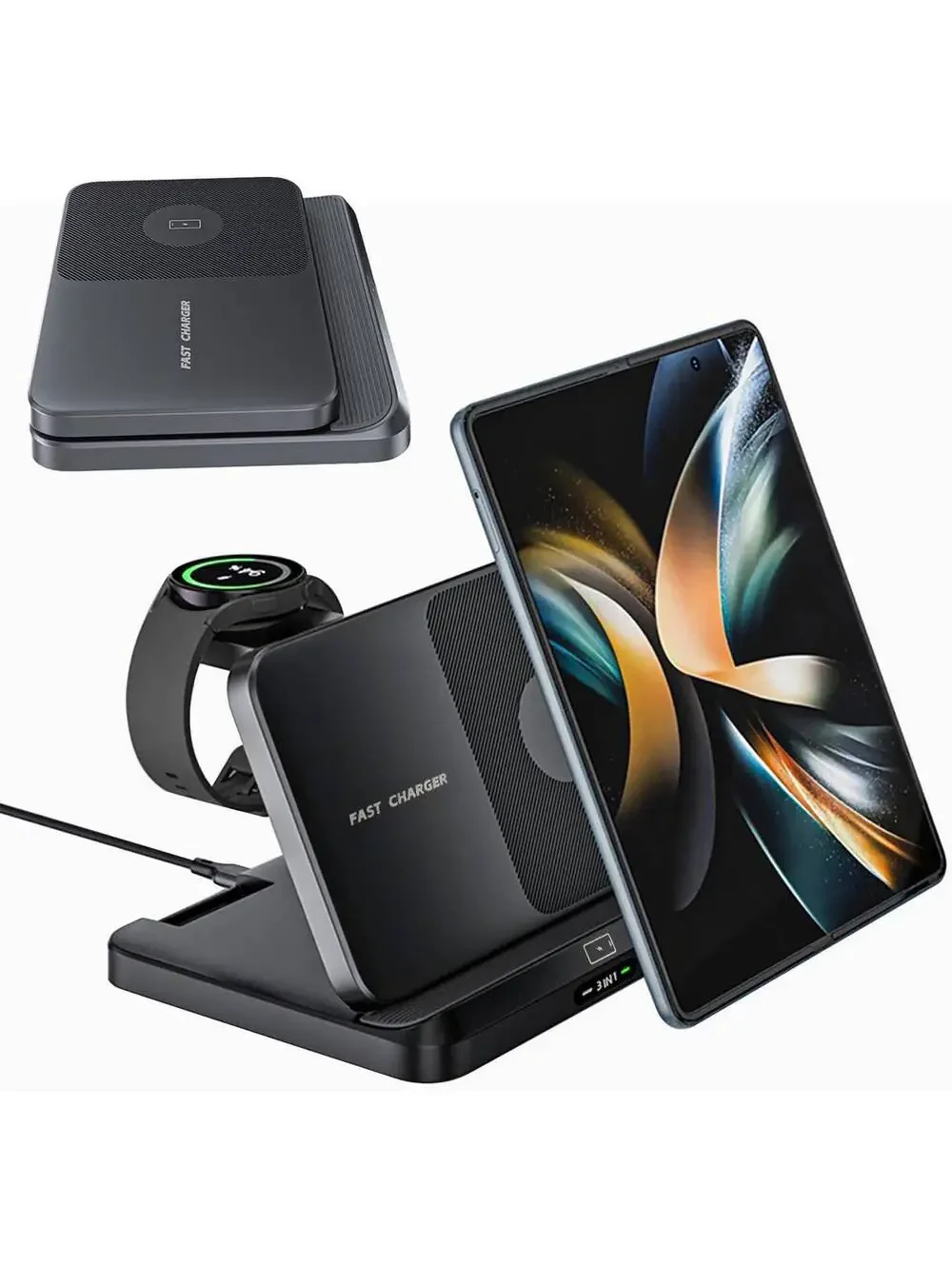 Wireless Charger Station, 3 in 1 Foldable Wireless Charging Stand Fast Charging